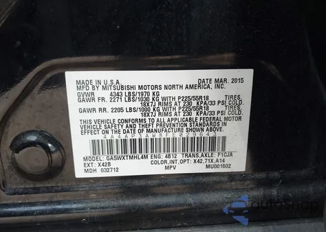 2015 Mitsubishi Outlander Sport Es из США, поврежденный, VIN 4A4AP3AW8FE029643